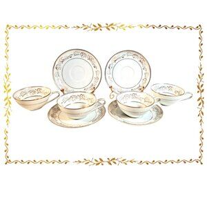 Noritake “Stanwyck” Cup & Saucer Set (4 Cups + 4 Saucers)